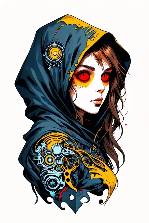 Women With Hood And Right Eye Red And Left Eye Yellow