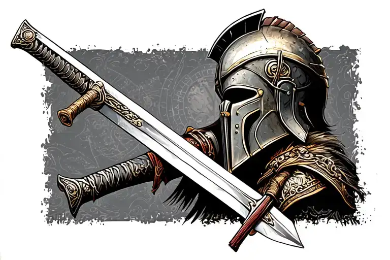 Spartan Helmet With Samurai Sword
