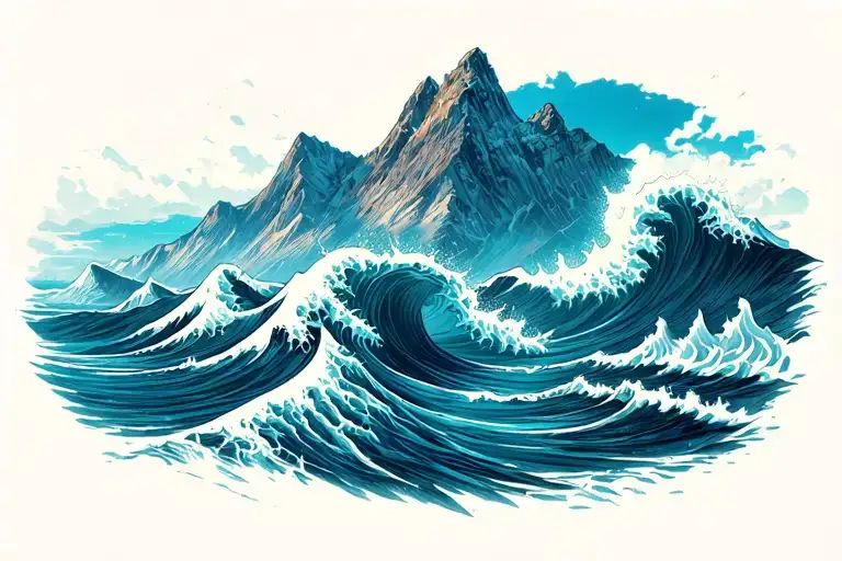 Mountain Landscape Snd Waves Crashing