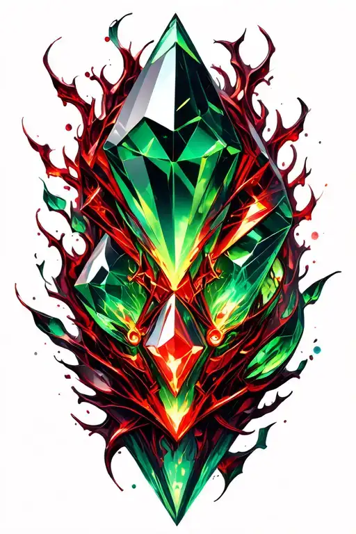 Red Dark And Green Cristal In 3D