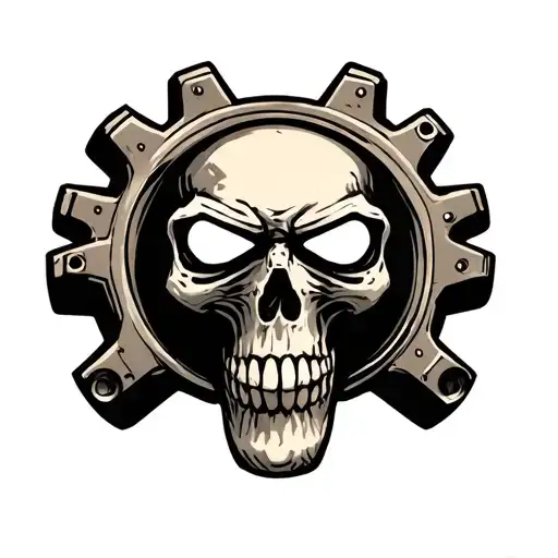 Gear Shaped Skull With Rhombus Shaped Eyes