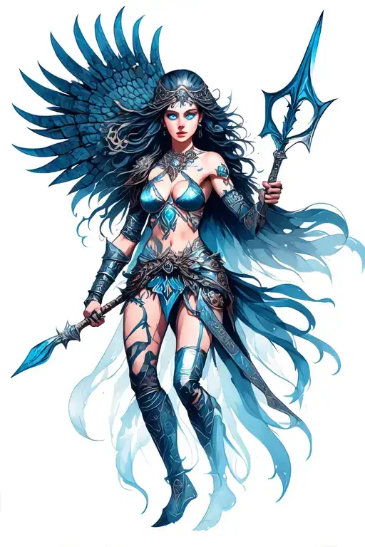 Valkyrie With Blue Eyes Warrior Wielding A Spear