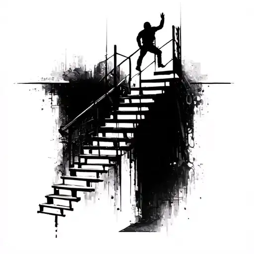 Silhouette Climbing A Staircase Going Up