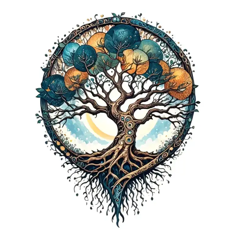 Tree Of Life With Day And Night Motifs