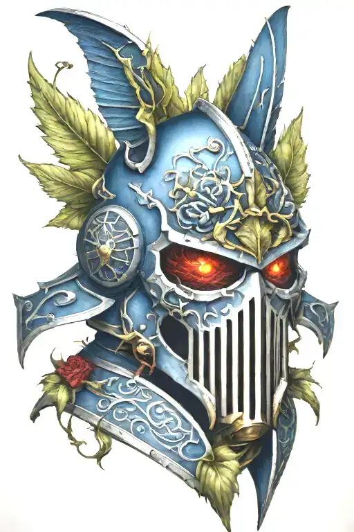 Warhammer 40K Night Lords Ornate Power Armour Helmet With Bat Wings Coiled With Vines And Roses