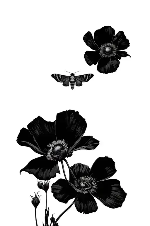 In The Middle Of The Picture There Will Be A Moth On Wild Poppies