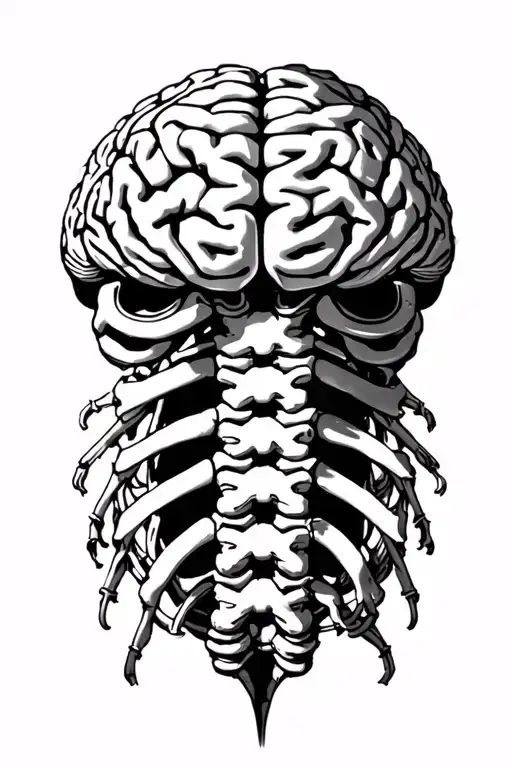 Sideways Brain Connected To Nervous System With Spine