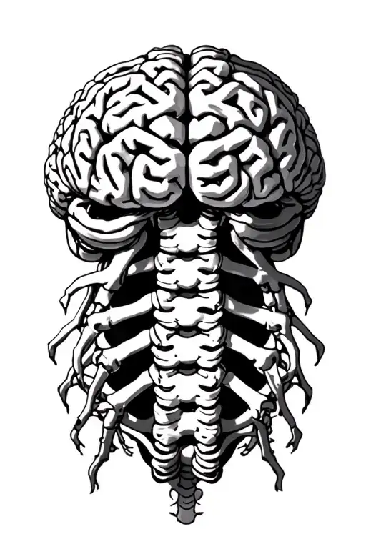 Sideways Brain Connected To Nervous System With Spine
