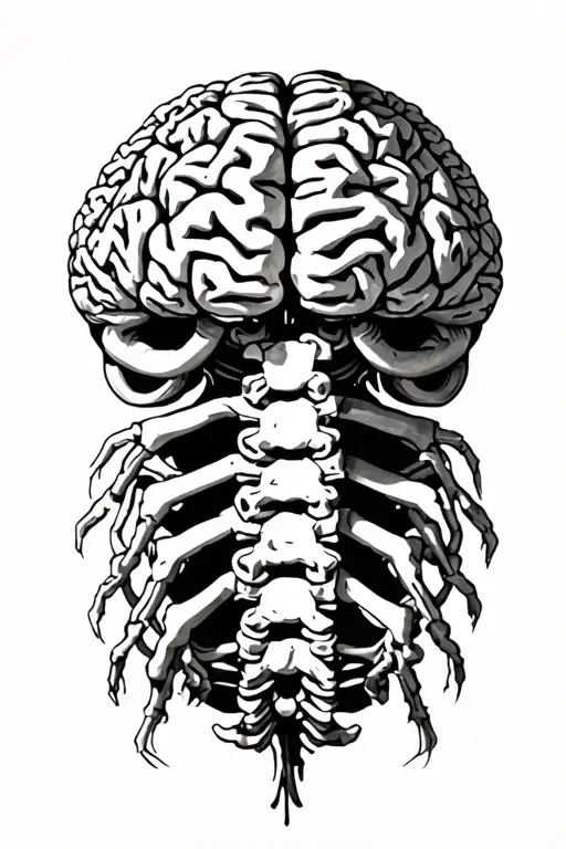 Sideways Brain Connected To Nervous System With Spine