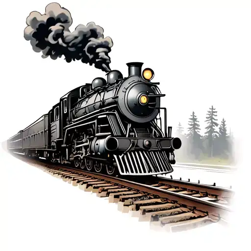 Steam Train Going On Tracks Fading