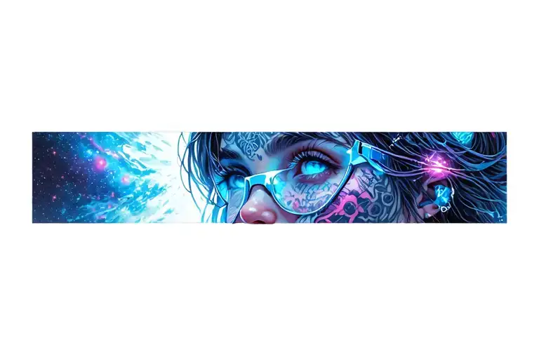 Girl In Profile With Rave Glases Looking Up With A Universe Pouring Out Of The Glases