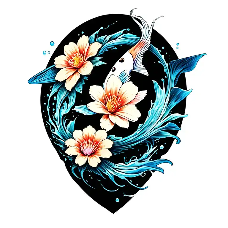 Koie Fish Japanese Flowers Water And Shaded