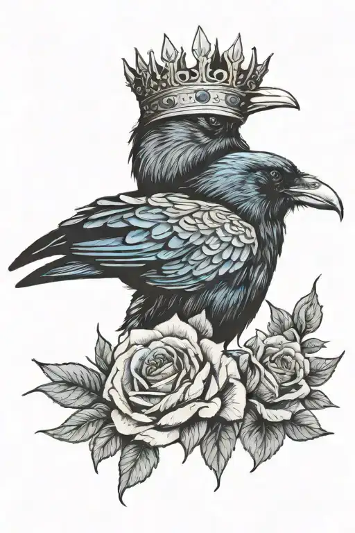 Raven Wearing Crown With Blue Rose And Skull