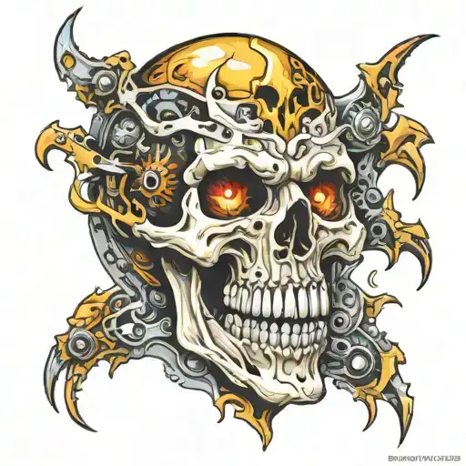 Skull With Gold Teeth And Flames In The Eyes