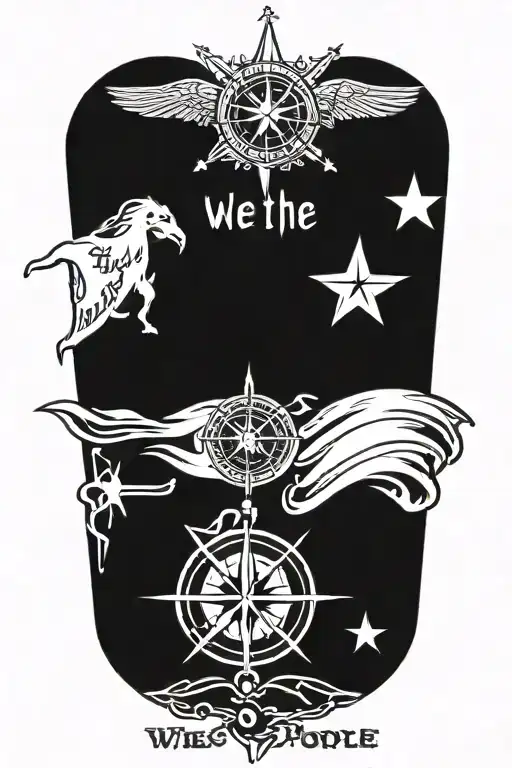 Nautical Star Compass With American Flag With We The People Written In Old English Script