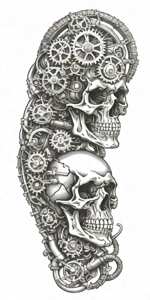 Skull With Biomechanical Hoses And Gears
