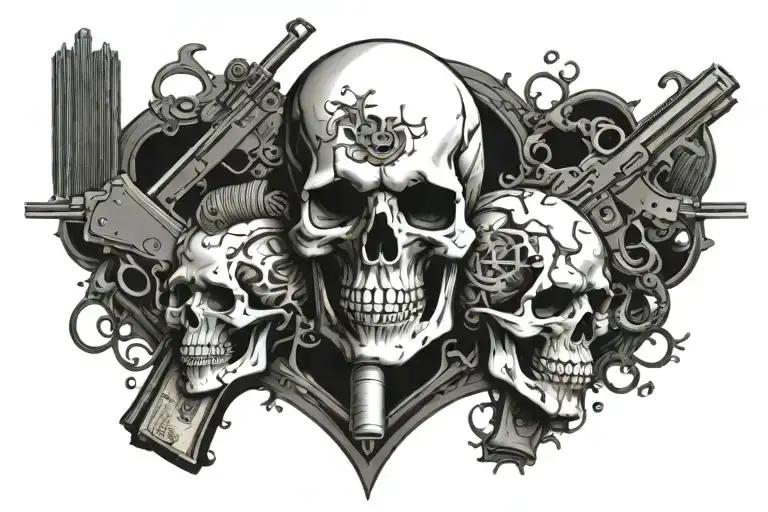 Skulls Money Drugs Guns Inside A Black Frame