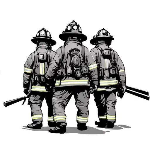 Three Fire Fighters From Behind Facing Death