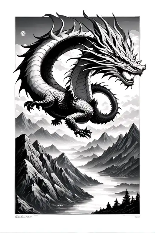 Dragon Flying Over Mountain Landscape