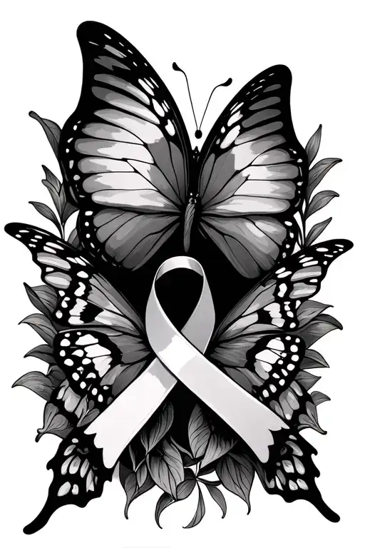Butterflies With Cancer Ribbon Intertwined