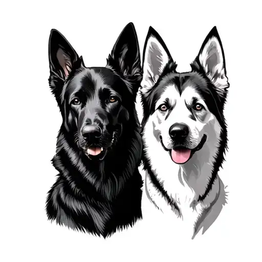 A Black German Shepherd And A White German Shephard Dog