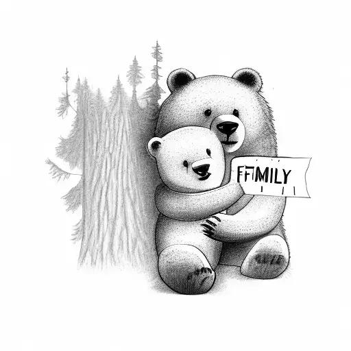 A Bear Hugging A Tree With The Word 'Family' Written On It