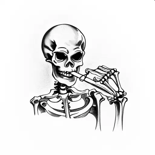 Skeleton With Crew Chief Helment Smoking A Cigar