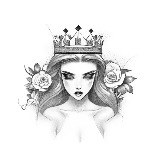Princess With Crown And Flowers In Her Hair