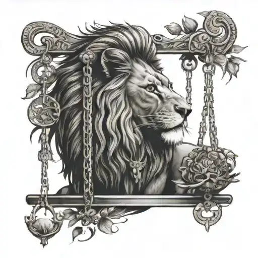 Lion Head And Justice Scales With Life Tree Emerging