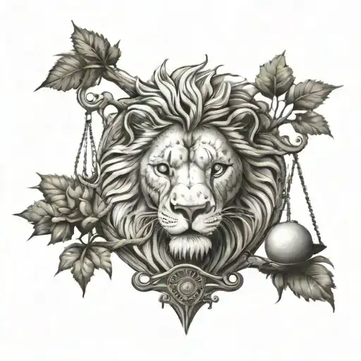 Lion Head And Justice Scales With Life Tree Emerging