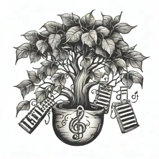 A Firewood Money Tree With Musical Notes Floating Around It