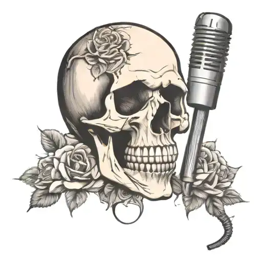Singing Skull With Hanging Microphone Surrounded By Roses