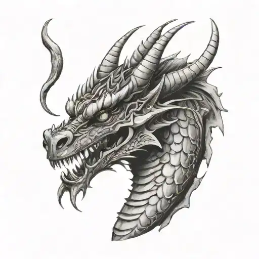 Dragon Head Half Scaled Half Bone Portrait Forward Facing