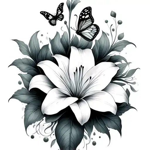 Lily Flower And Butterfly Surrounded