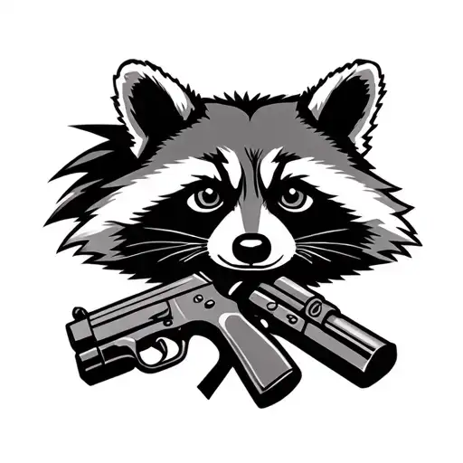 Racoon Face With And X On It With A Gun