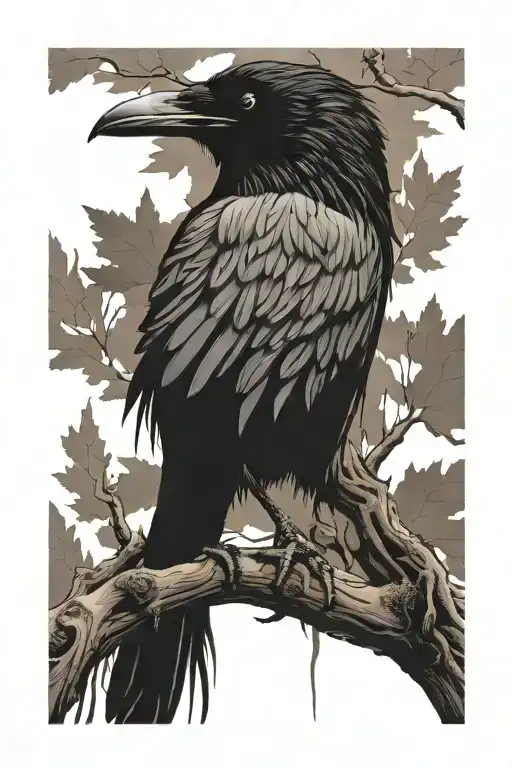Raven On Tree In Forest