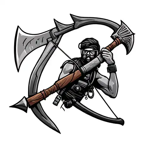 Bow And Arrow With Tomahawk And Scuba Diving And Rock Climbing
