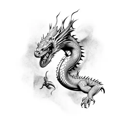 Patient Dragon With Flowing Ink Brush Strokes