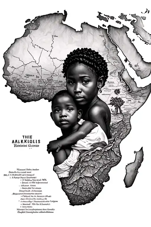 African Woman With Child On Her Back Inside Of A Map Of Africa