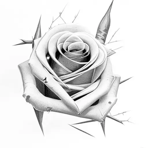 A Realistic Black And Grey Rose With Thorns Intertwined With A Throwing Star
