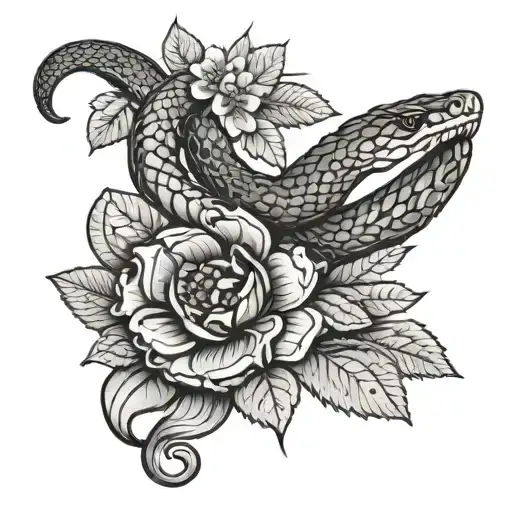 Pomegranate And Snake With Flower Scales