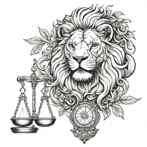 Lion Head And Justice Scales With Life Tree Emerging