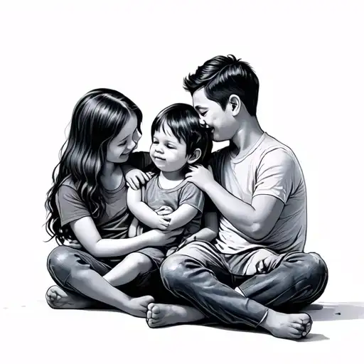 Couple Love For Life Three Children Sitting