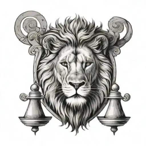 Lion Head And Justice Scales Forming The Shape Surrounded