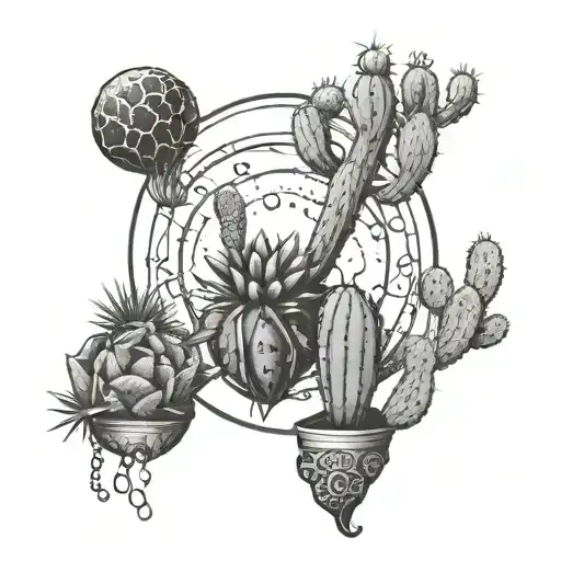 A Series Of Intricate Cactus Designs Intertwined With Moon Phases