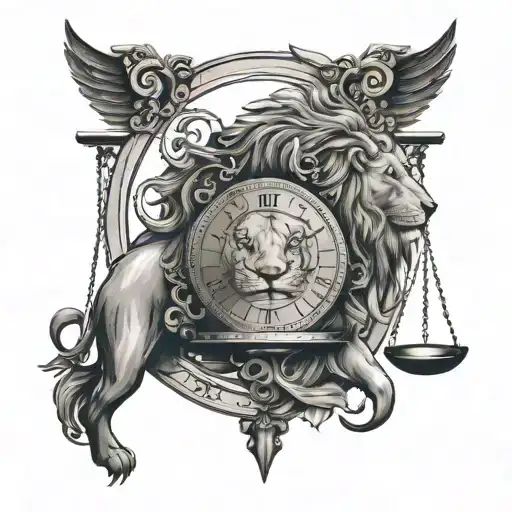 Lion Head And Balance Scales Forming The Shape Surrounded