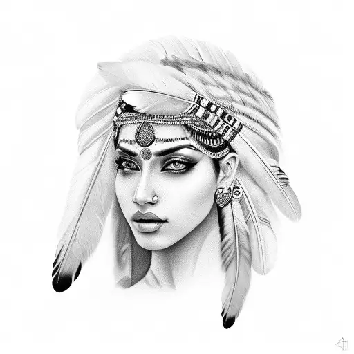 Indian Woman Whit Feathers In Her Hair