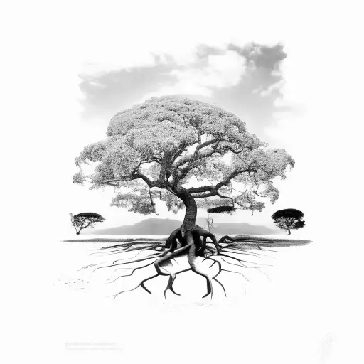 Brazilian Large Fig Tree With Small And Large Exposed Roots And Long And Wide Branches