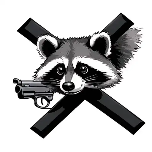 Racoon With An X Over It With A Gun