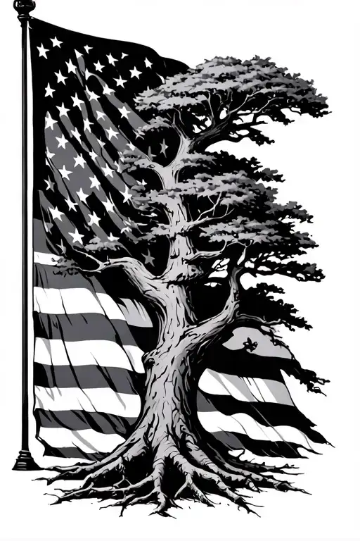 Drag Tree With American Flag Behind It